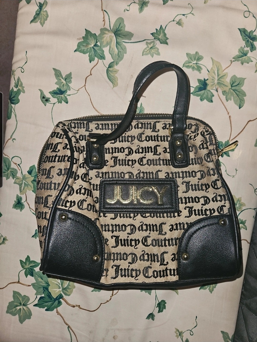 Juicy Couture Black and Beige Signature Logo Satchel